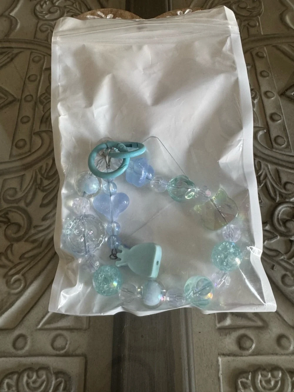 Aqua Beaded chain for cellphone